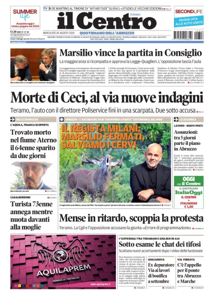 anteprima della prima pagina di il-centro-teramo del 28/08/2024