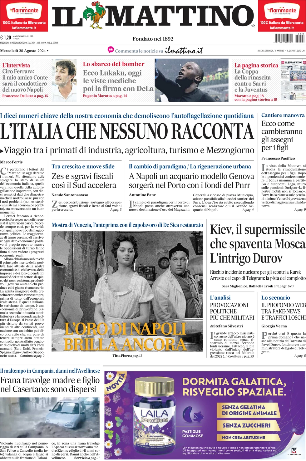 anteprima della prima pagina di il-mattino del 28/08/2024