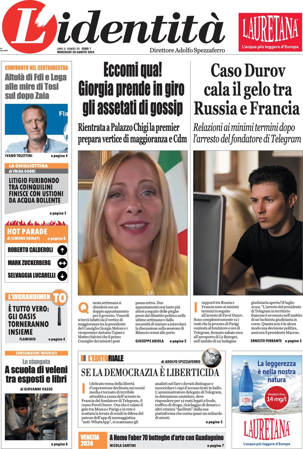 anteprima della prima pagina di lidentit del 28/08/2024