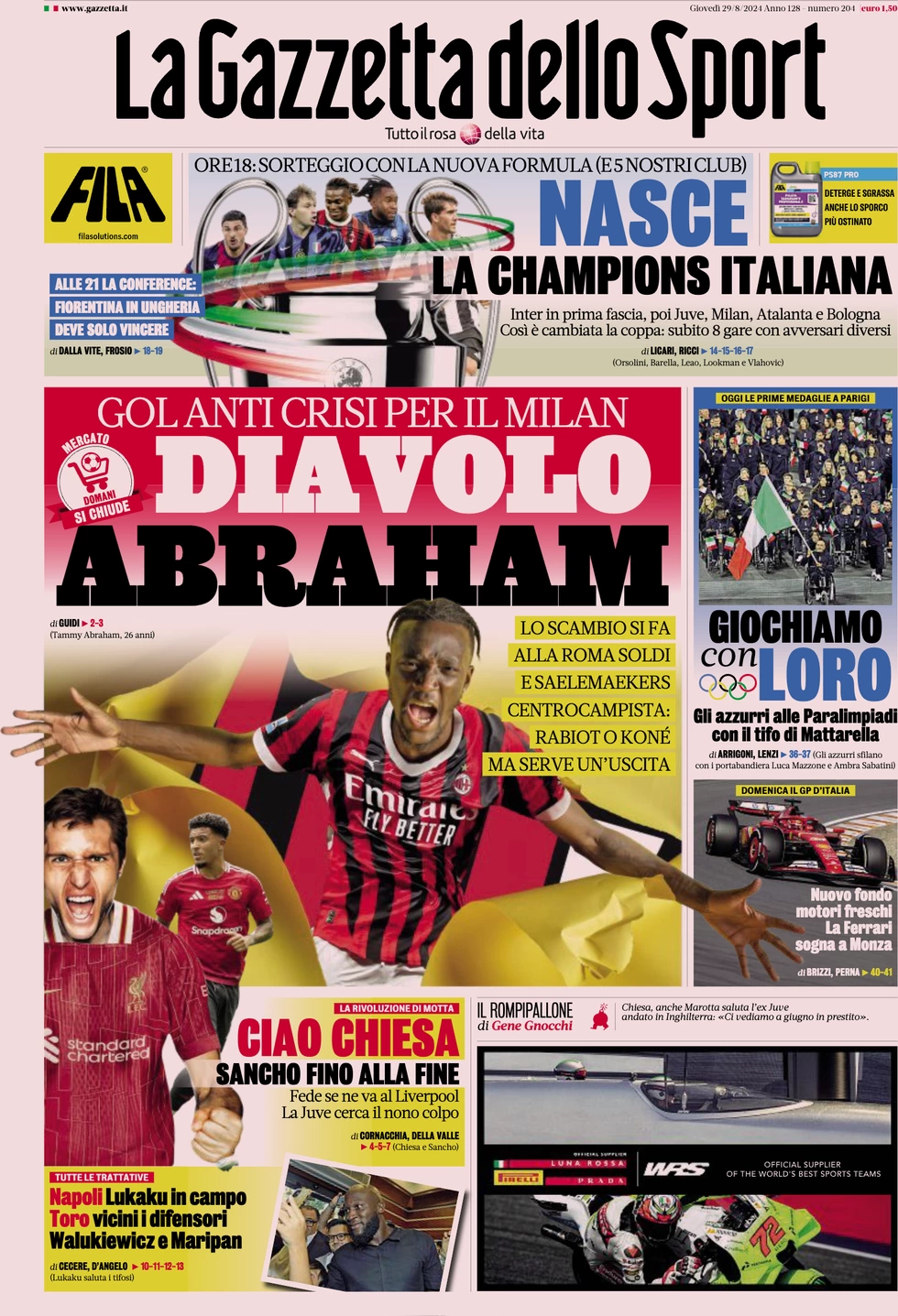 anteprima della prima pagina di la-gazzetta-dello-sport del 29/08/2024