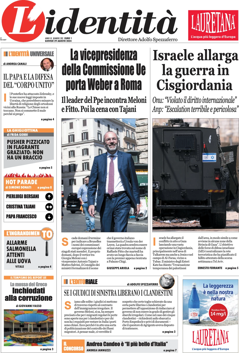 anteprima della prima pagina di lidentit del 29/08/2024