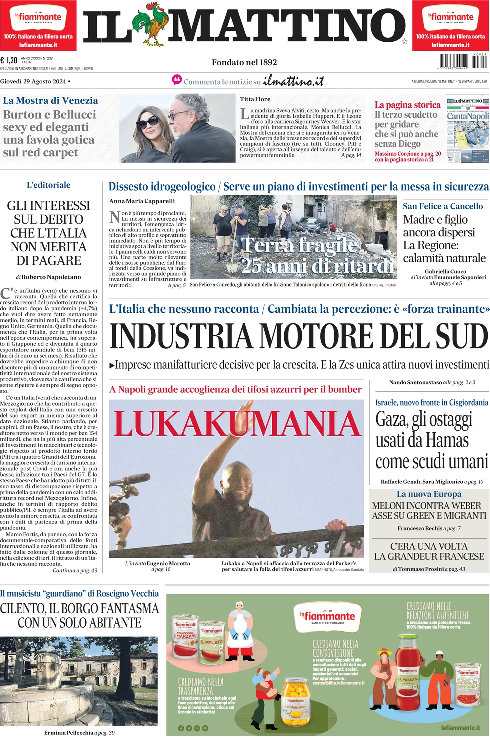 anteprima della prima pagina di il-mattino del 29/08/2024