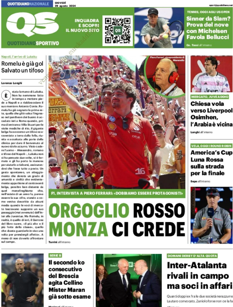 anteprima della prima pagina di qs-quotidiano-sportivo del 29/08/2024