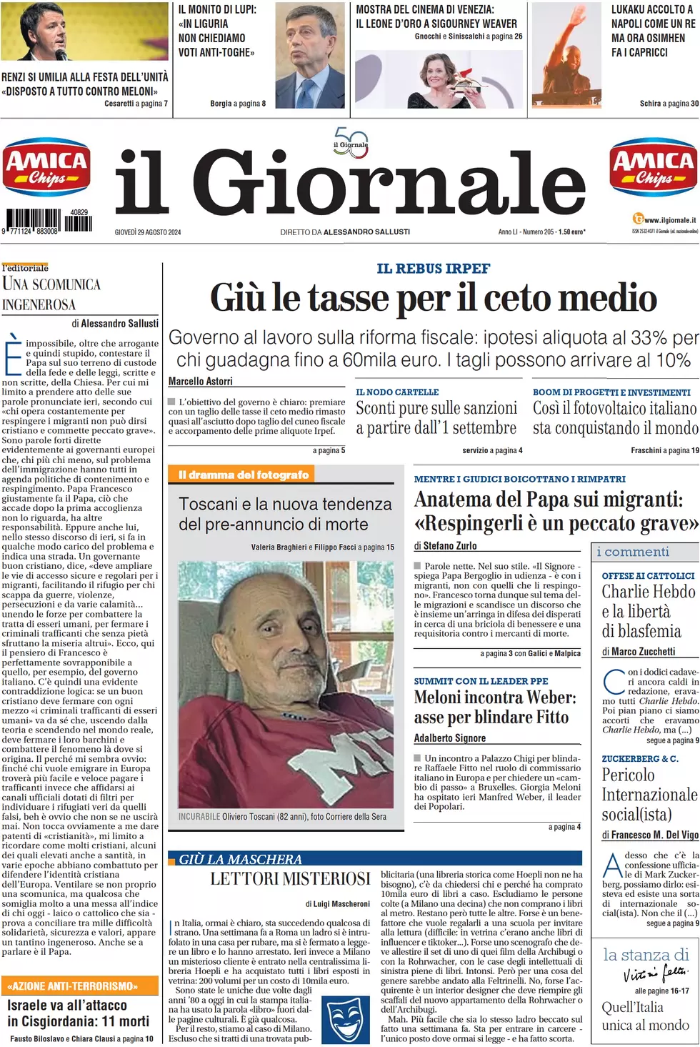 anteprima della prima pagina di il-giornale del 29/08/2024