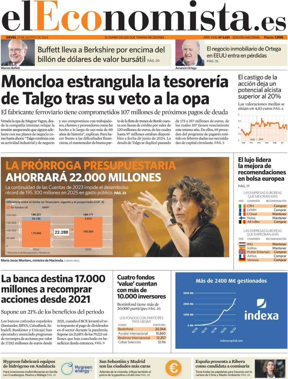 anteprima della prima pagina di el-economista del 29/08/2024