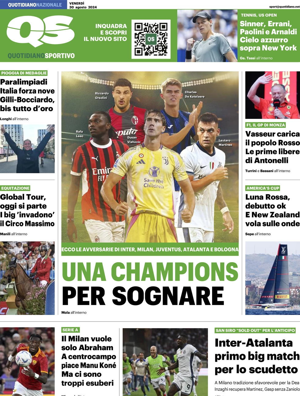 anteprima della prima pagina di qs-quotidiano-sportivo del 30/08/2024