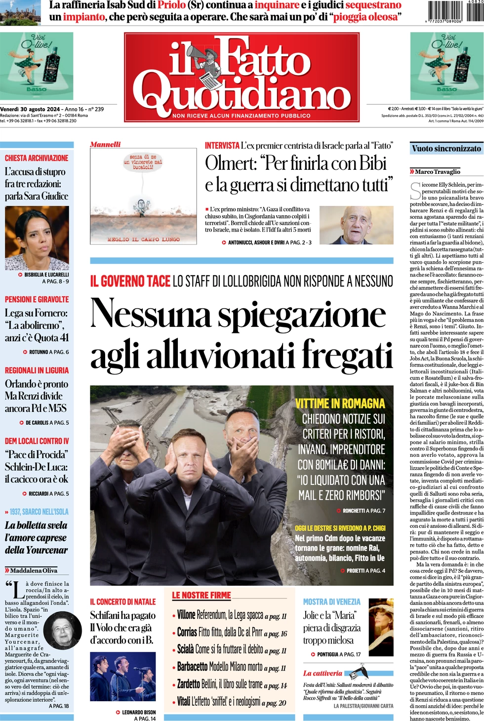 anteprima della prima pagina di il-fatto-quotidiano del 30/08/2024