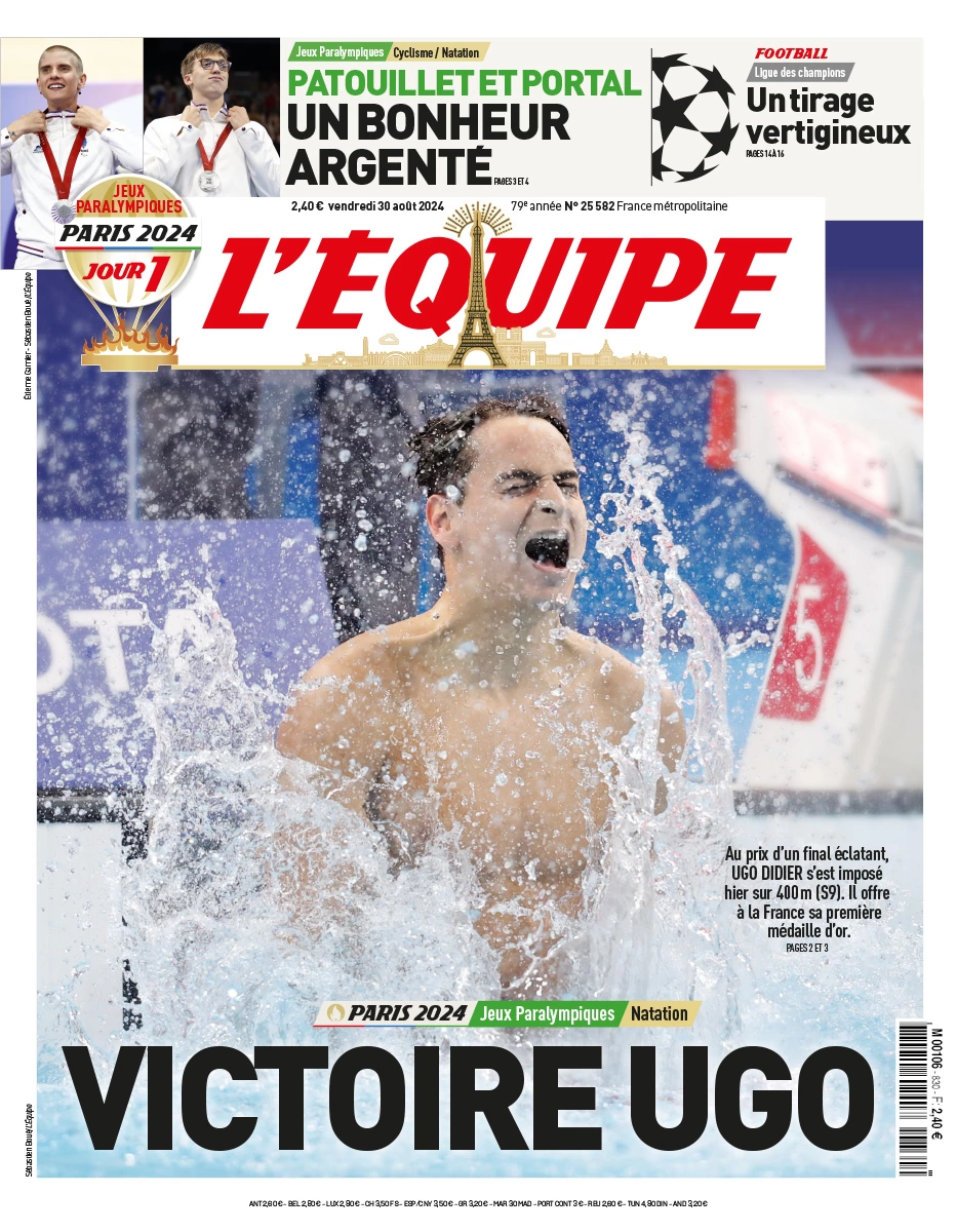 anteprima della prima pagina di lequipe del 30/08/2024