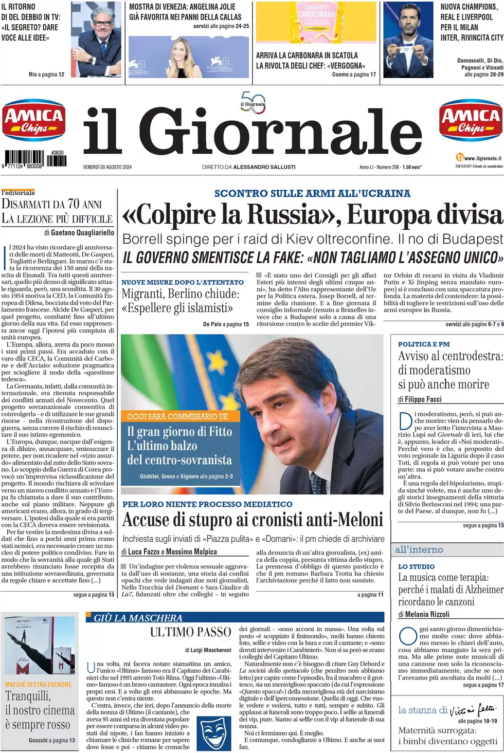 anteprima della prima pagina di il-giornale del 30/08/2024