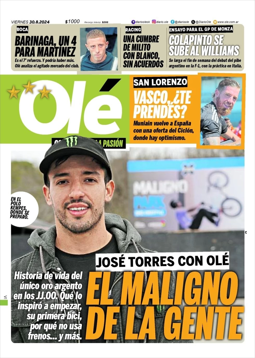 anteprima della prima pagina di ol del 30/08/2024