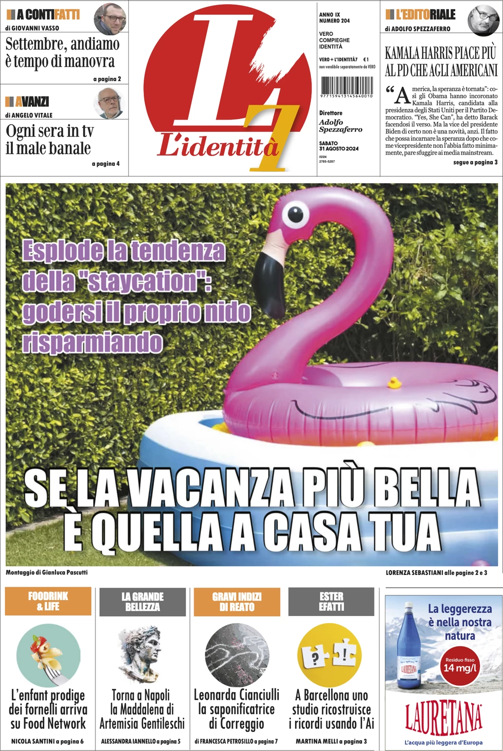 anteprima della prima pagina di lidentit del 30/08/2024