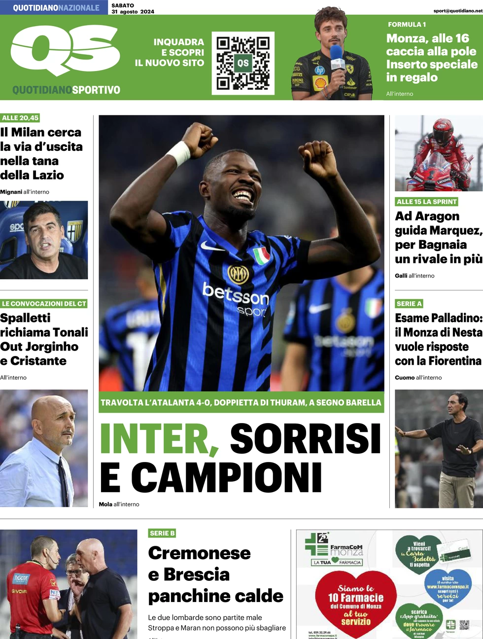 anteprima della prima pagina di qs-quotidiano-sportivo del 31/08/2024