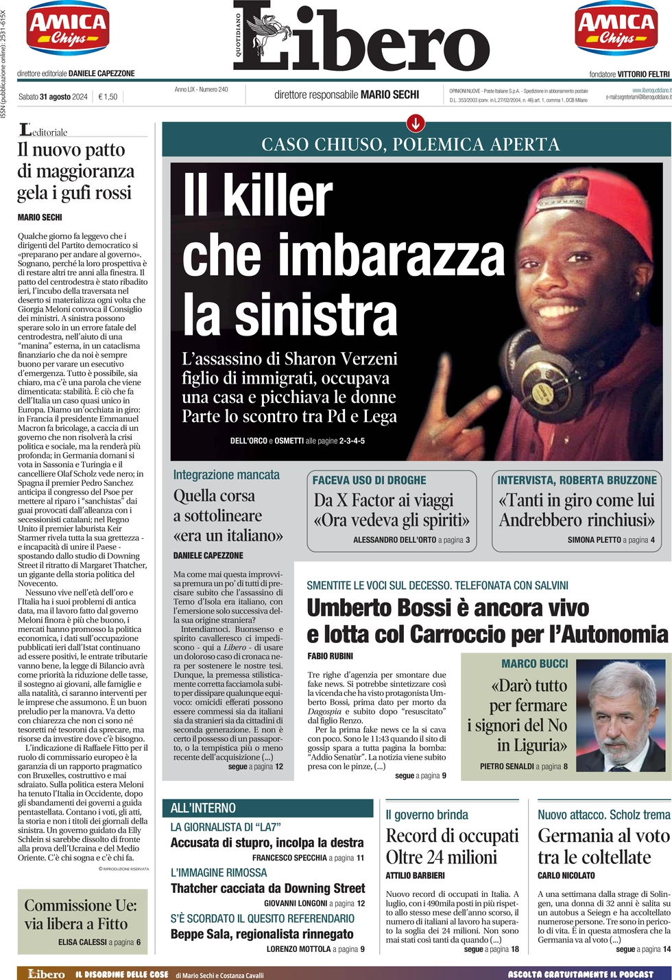 anteprima della prima pagina di libero-quotidiano del 31/08/2024