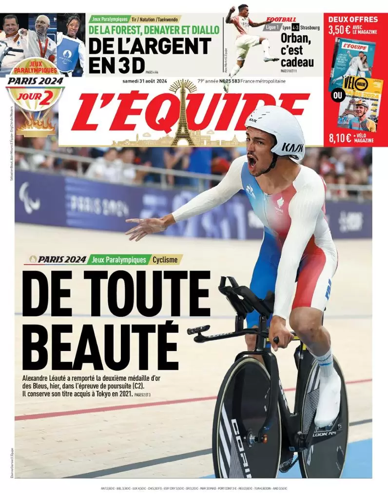 anteprima della prima pagina di lequipe del 31/08/2024