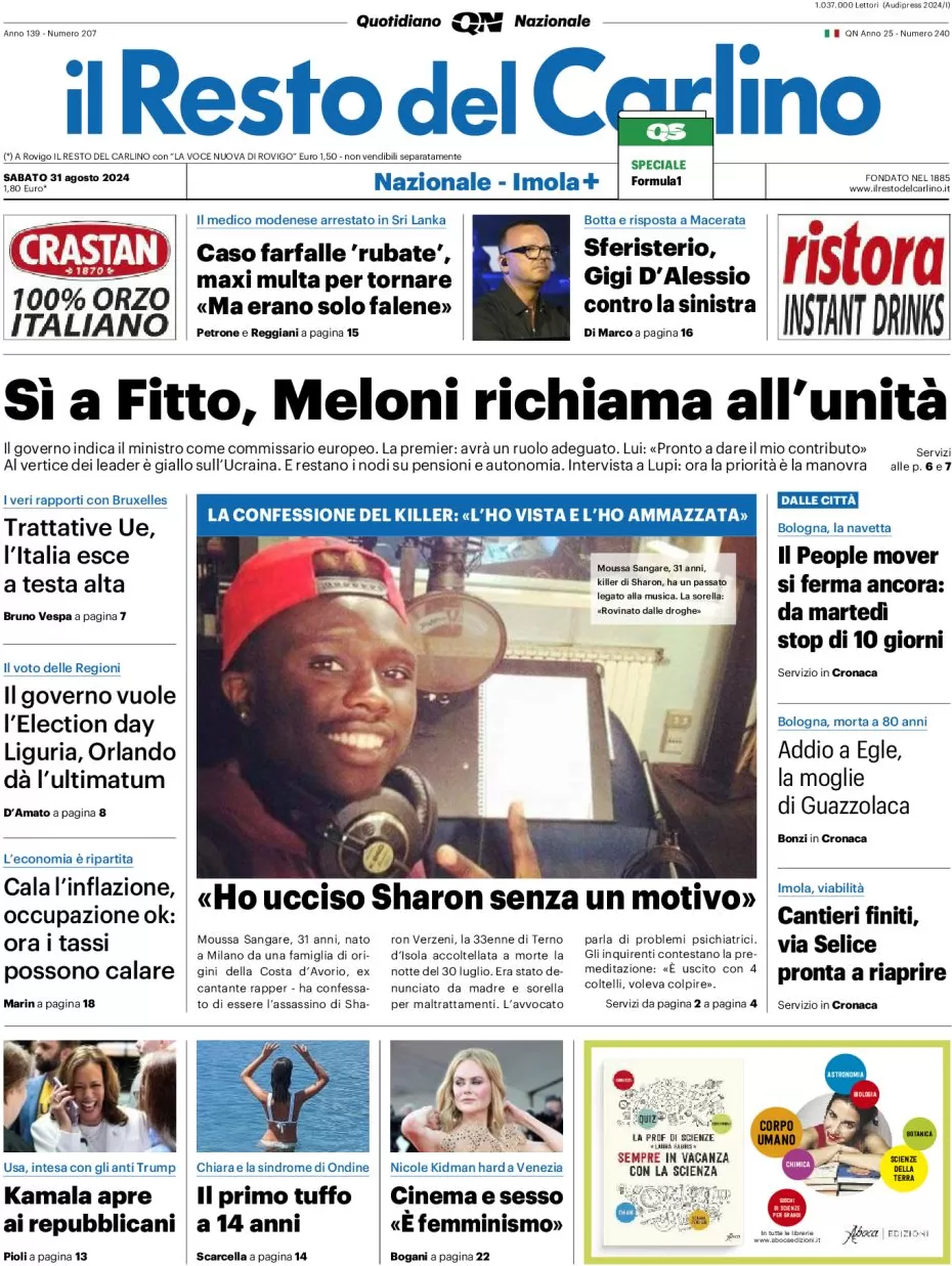 anteprima della prima pagina di il-resto-del-carlino del 31/08/2024