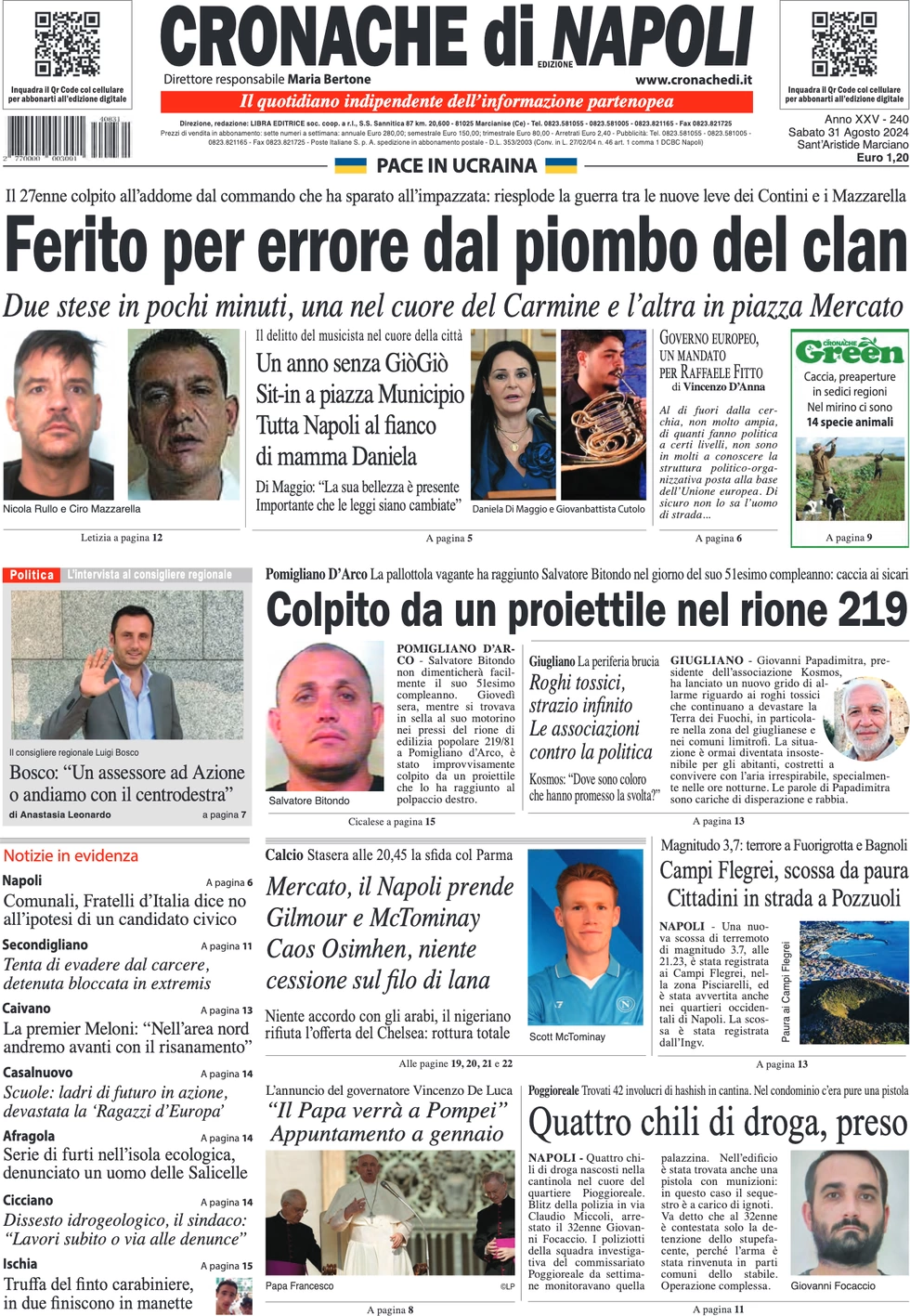 anteprima della prima pagina di cronache-di-napoli del 31/08/2024