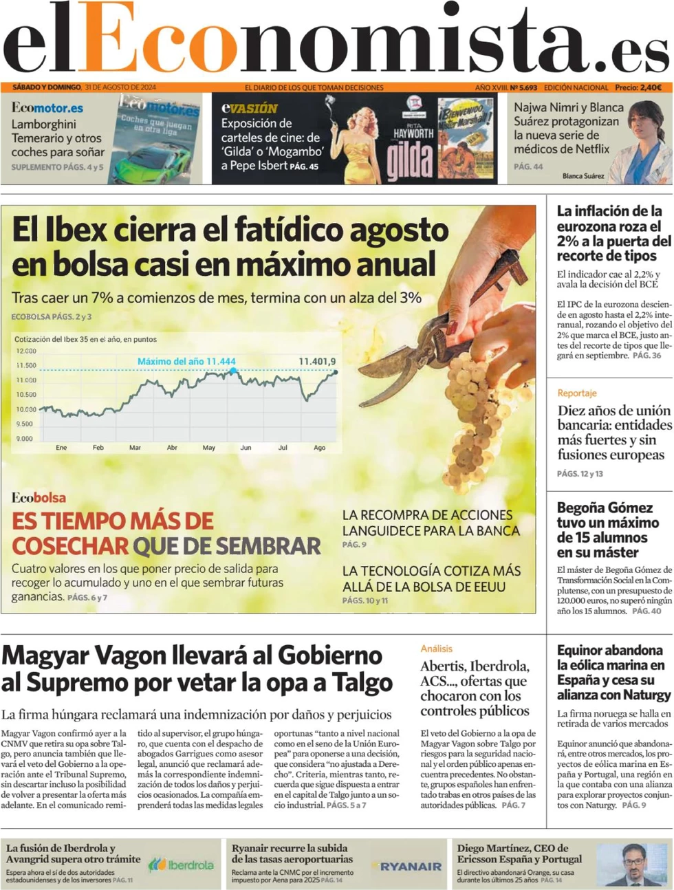 anteprima della prima pagina di el-economista del 31/08/2024