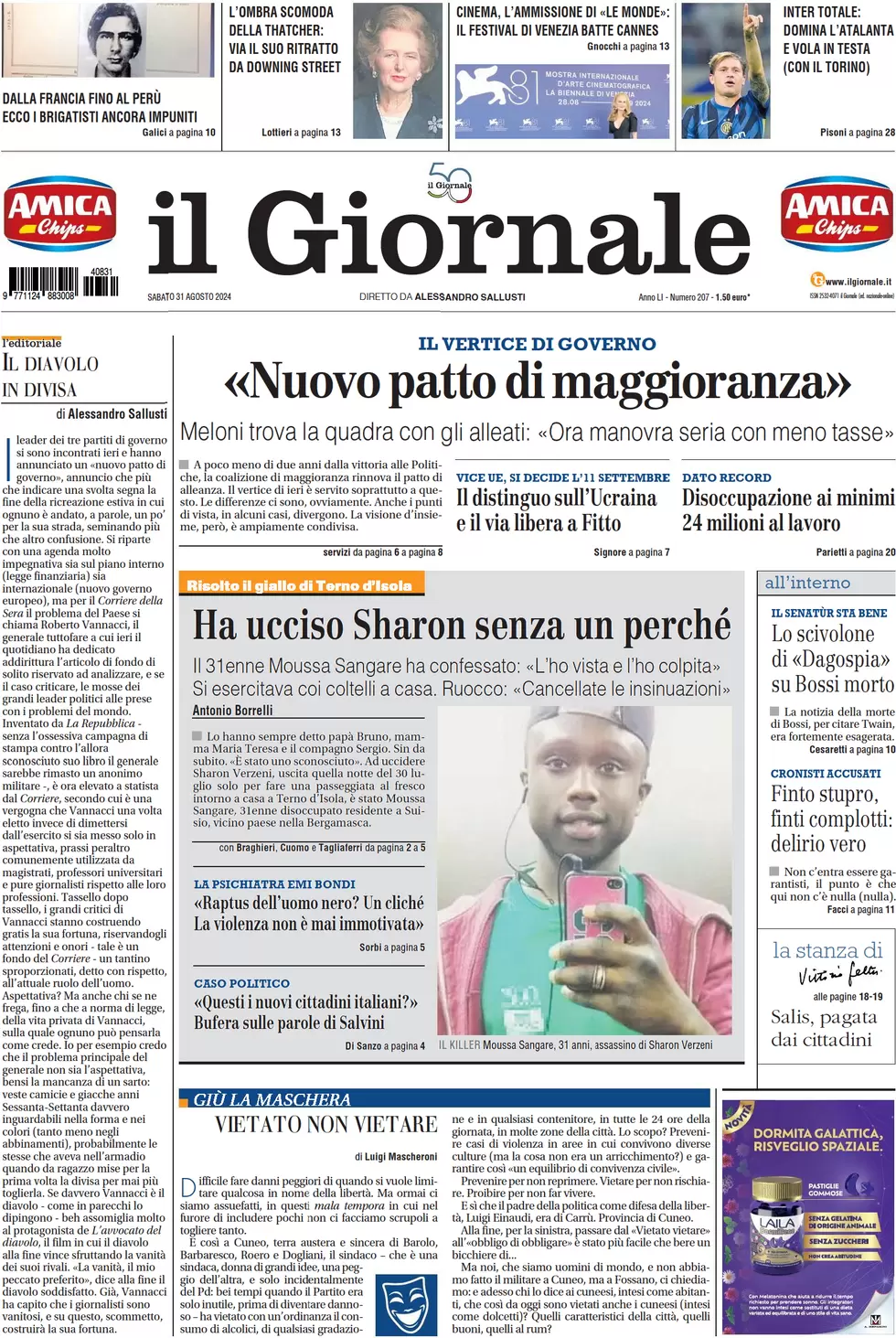 anteprima della prima pagina di il-giornale del 31/08/2024