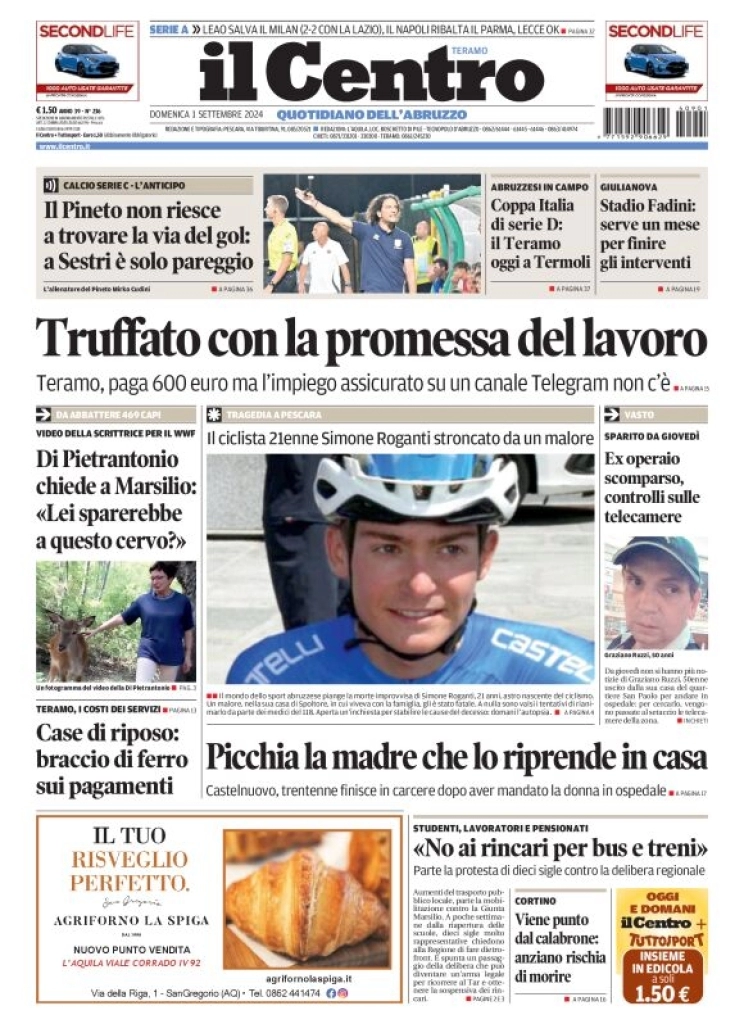 anteprima della prima pagina di il-centro-teramo del 01/09/2024