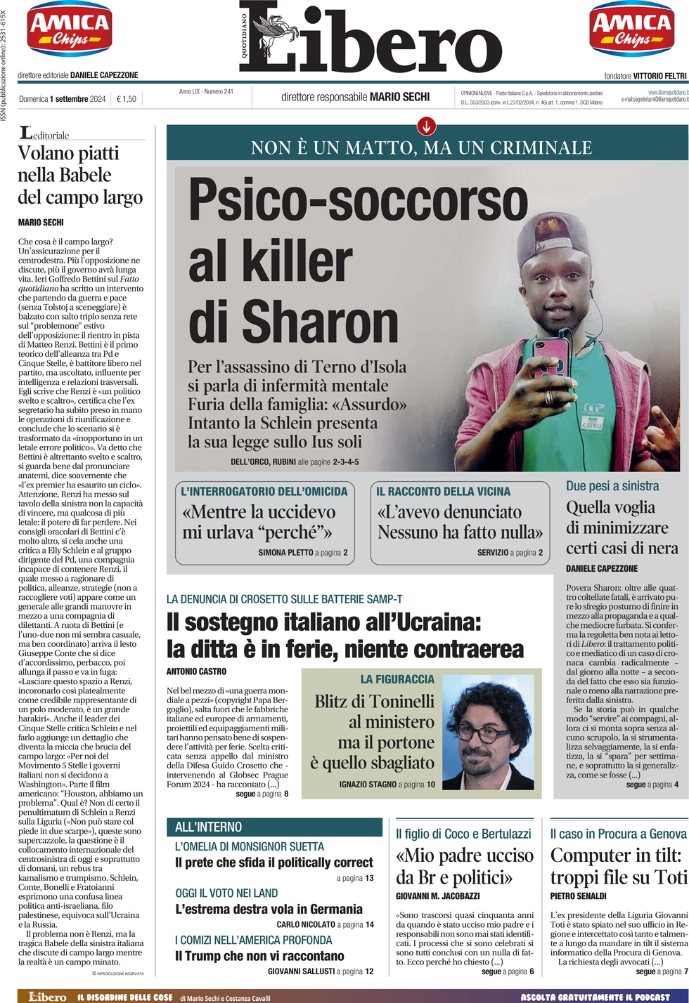 anteprima della prima pagina di libero-quotidiano del 01/09/2024