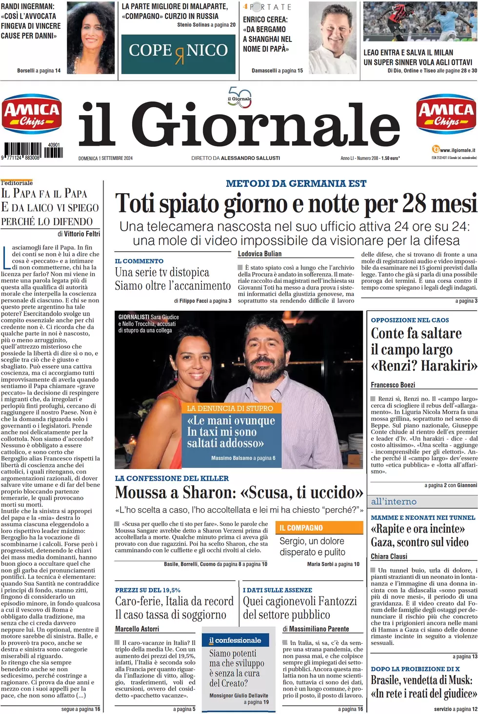 anteprima della prima pagina di il-giornale del 01/09/2024