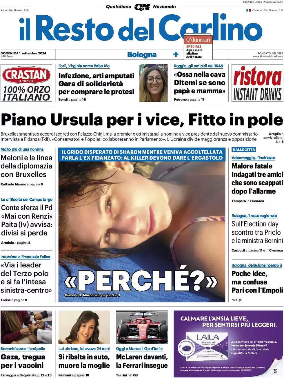 anteprima della prima pagina di il-resto-del-carlino del 01/09/2024