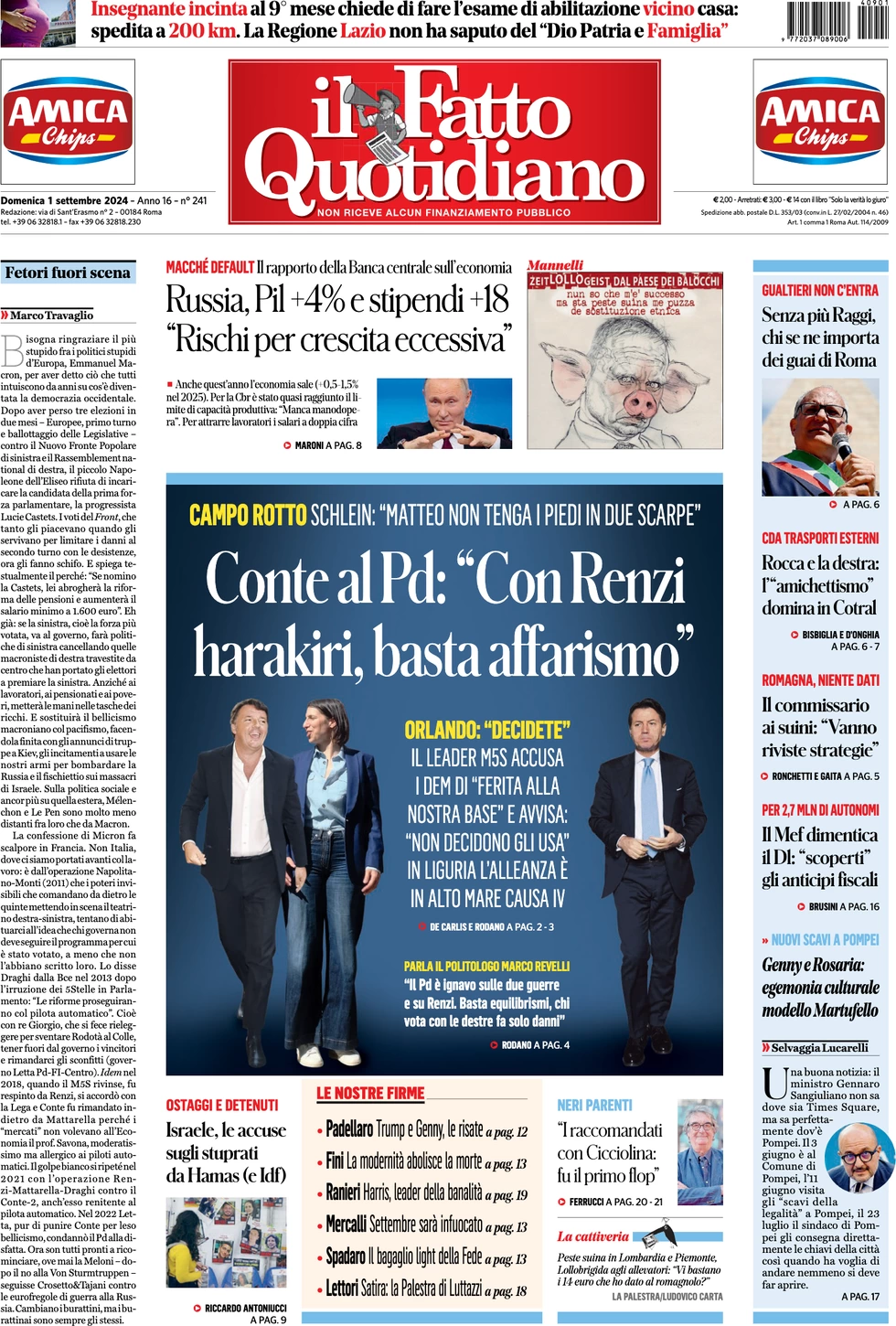 anteprima della prima pagina di il-fatto-quotidiano del 01/09/2024