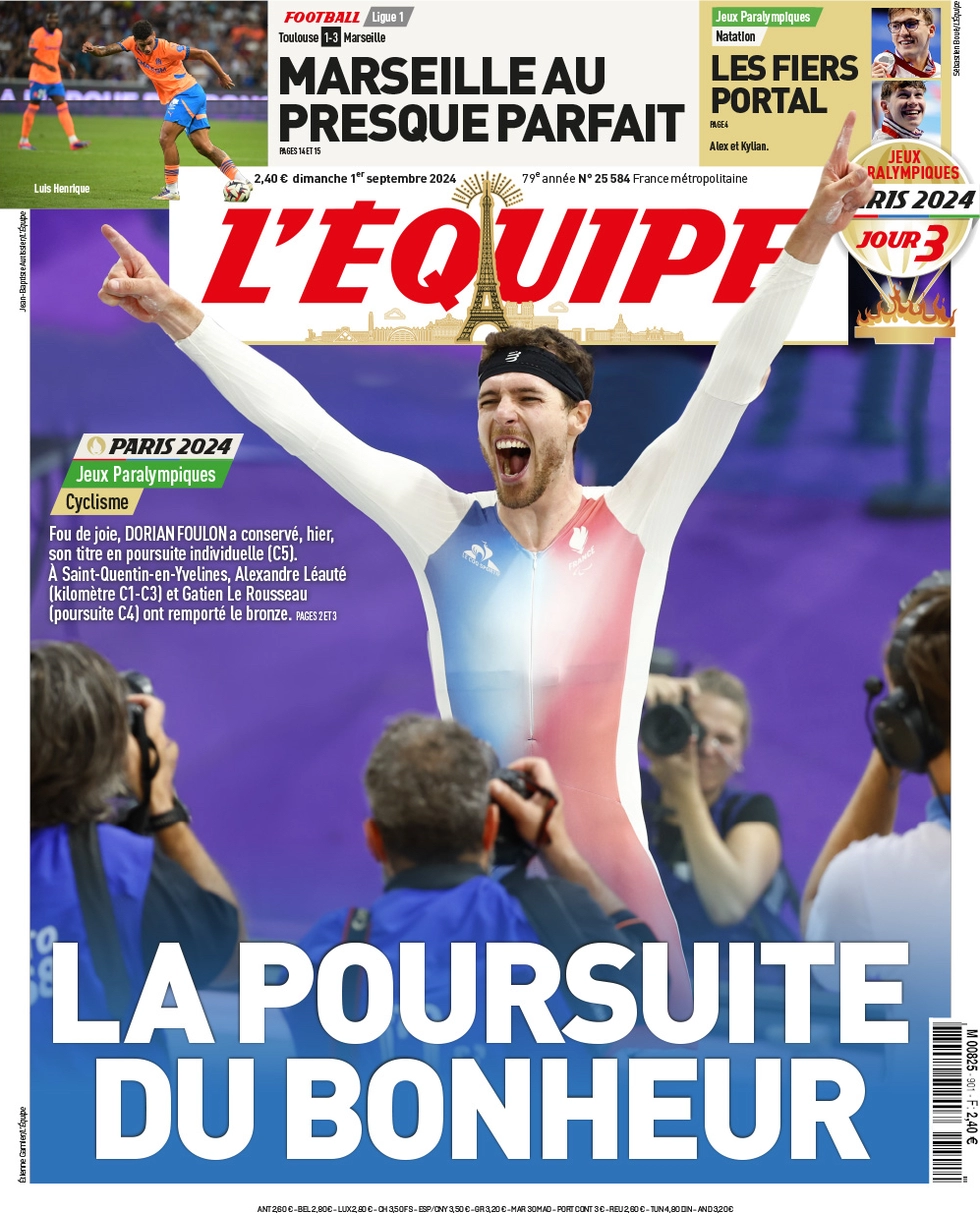 anteprima della prima pagina di lequipe del 01/09/2024