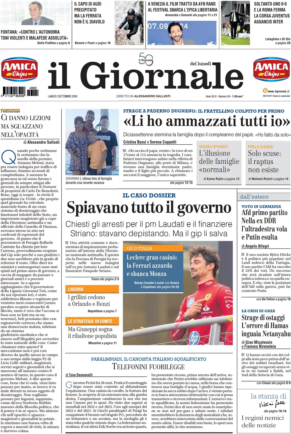 anteprima della prima pagina di il-giornale del 02/09/2024