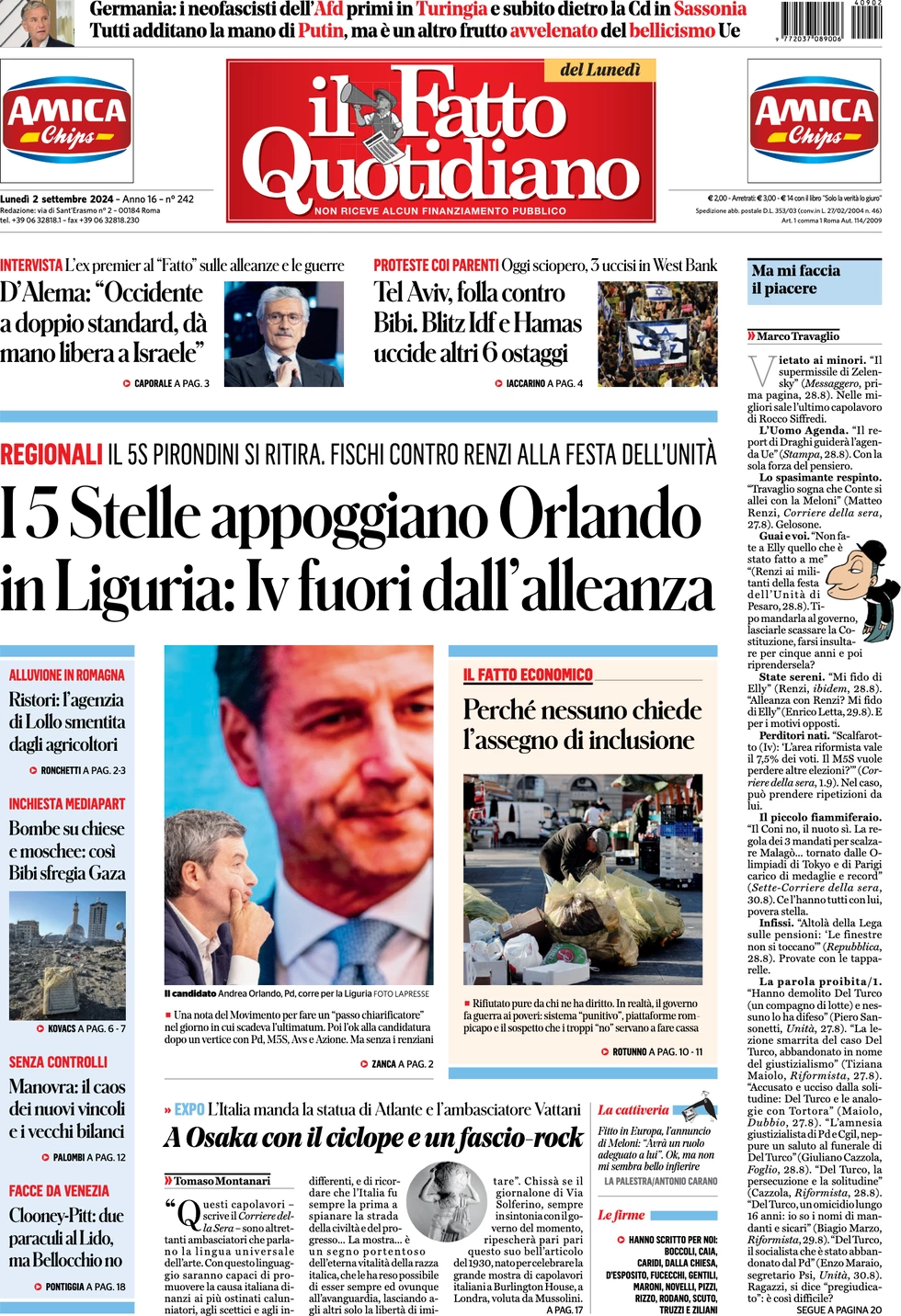 anteprima della prima pagina di il-fatto-quotidiano del 02/09/2024