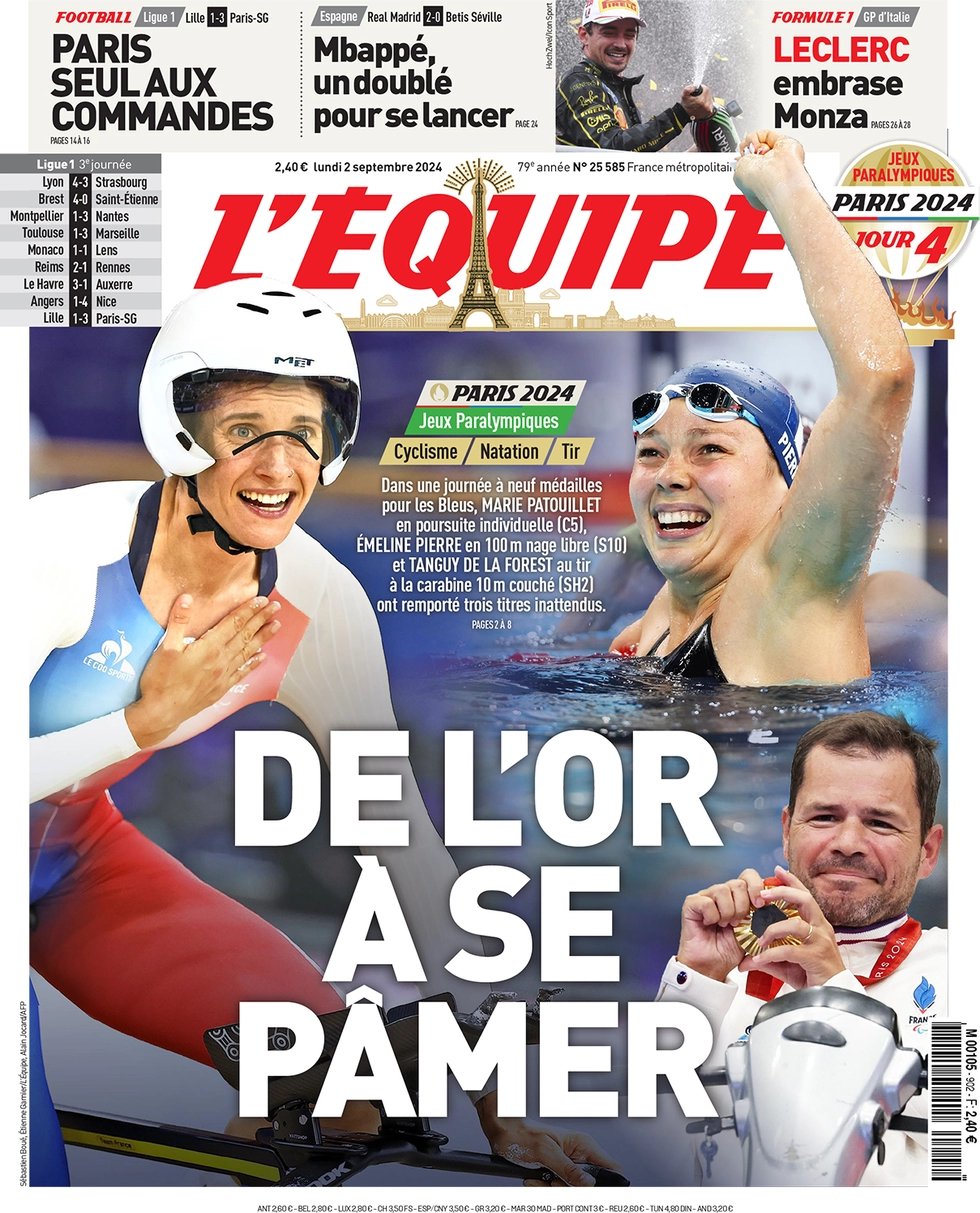 anteprima della prima pagina di lequipe del 02/09/2024