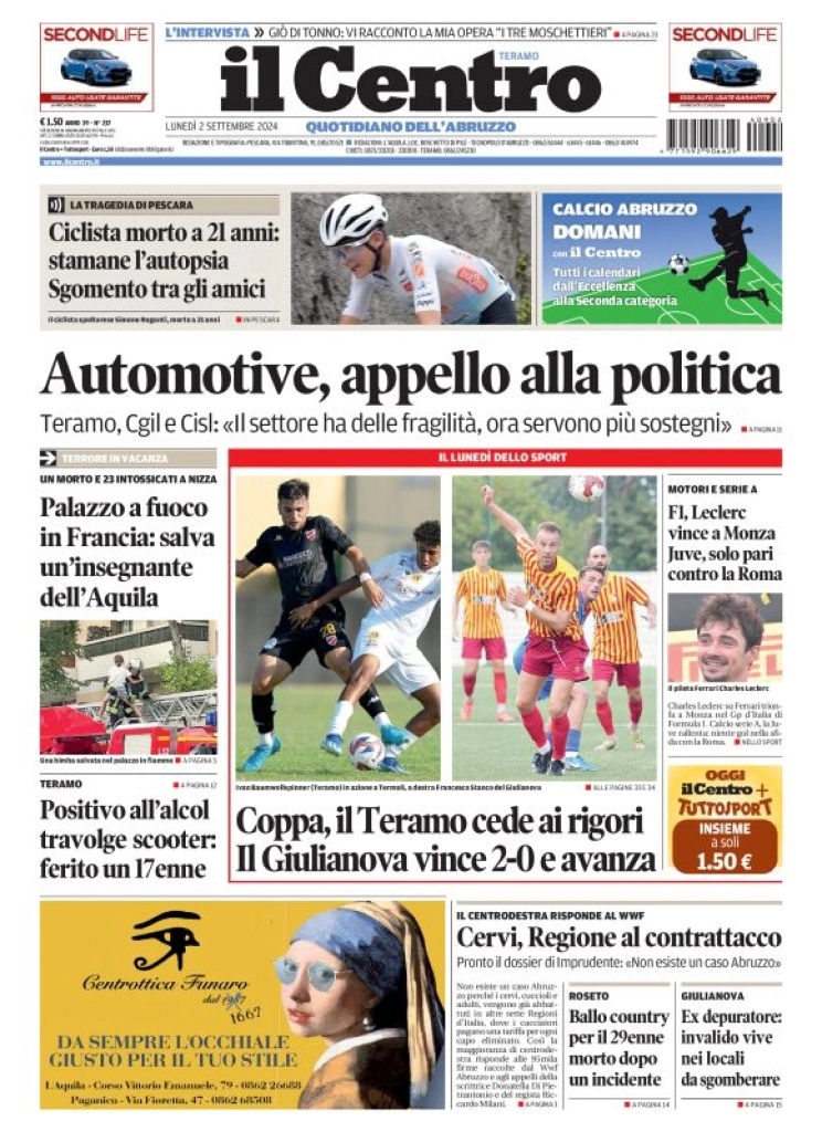 anteprima della prima pagina di il-centro-teramo del 02/09/2024