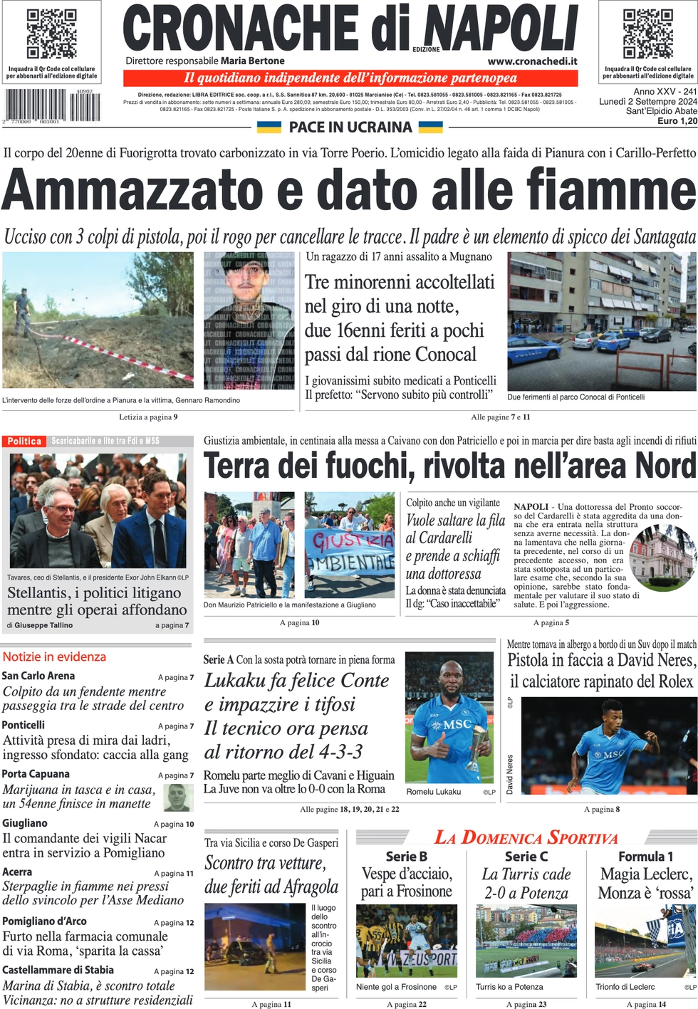 anteprima della prima pagina di cronache-di-napoli del 02/09/2024