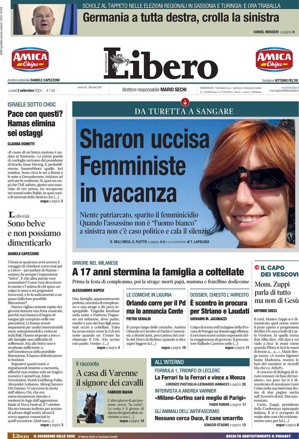 anteprima della prima pagina di libero-quotidiano del 02/09/2024