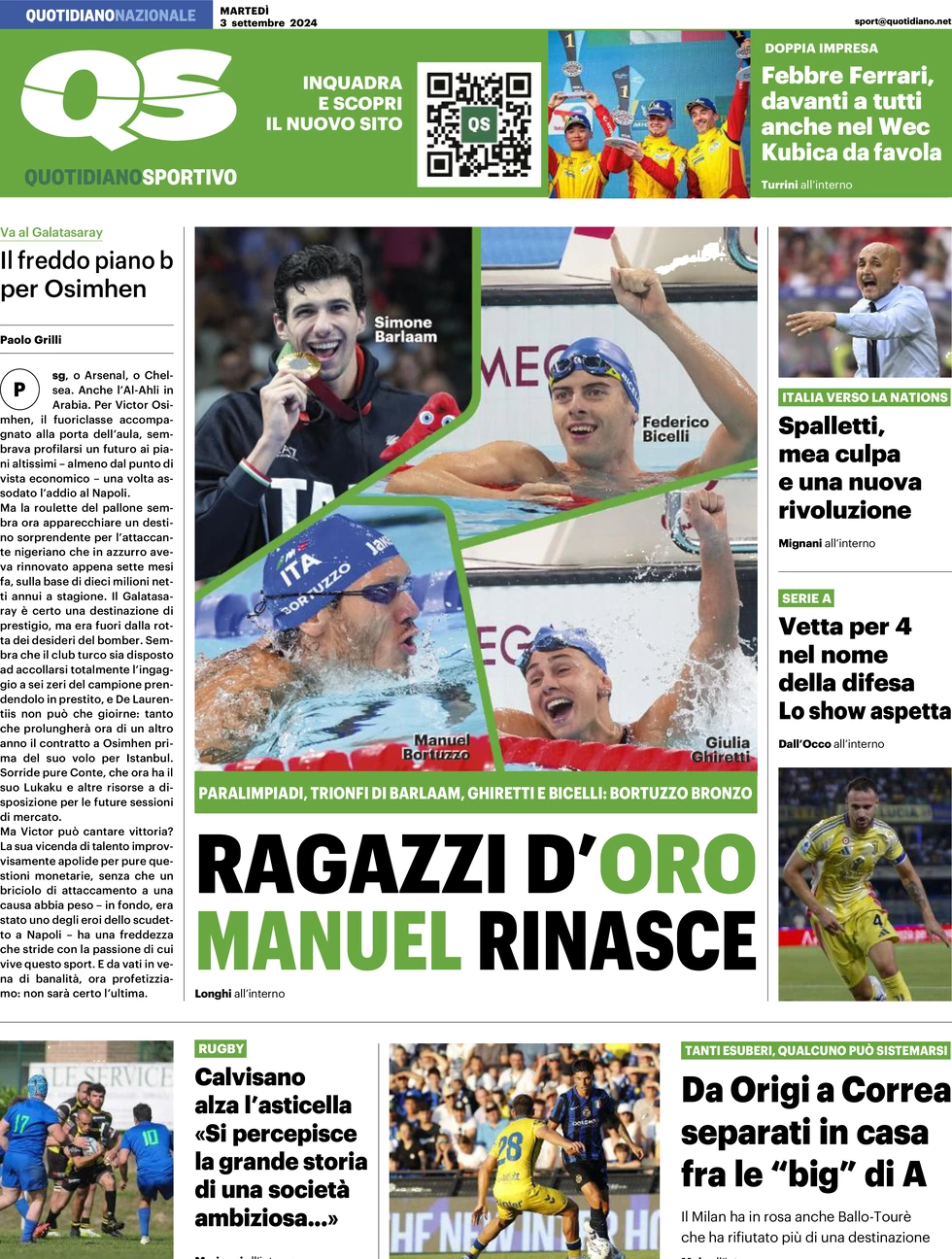 anteprima della prima pagina di qs-quotidiano-sportivo del 03/09/2024