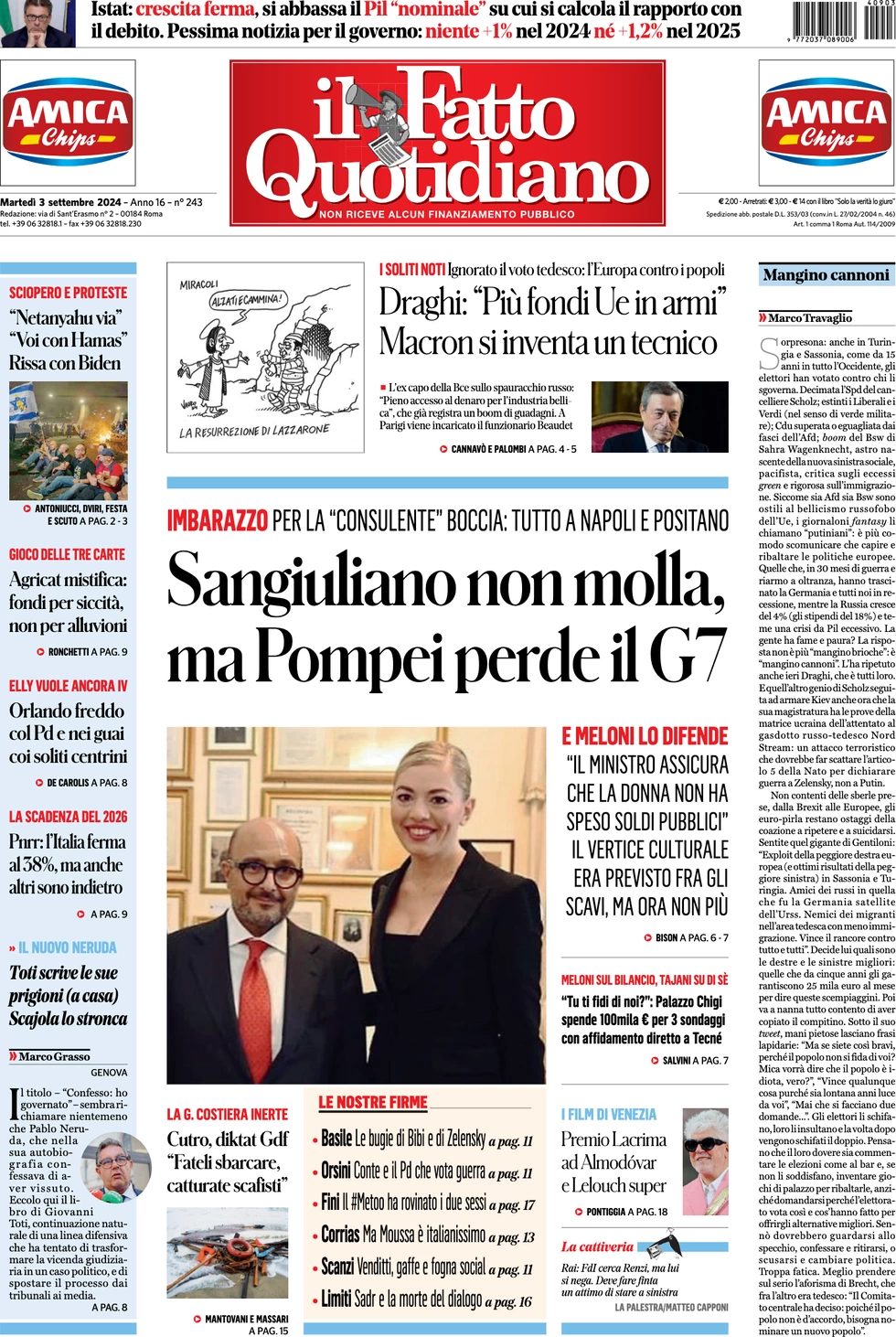 anteprima della prima pagina di il-fatto-quotidiano del 03/09/2024