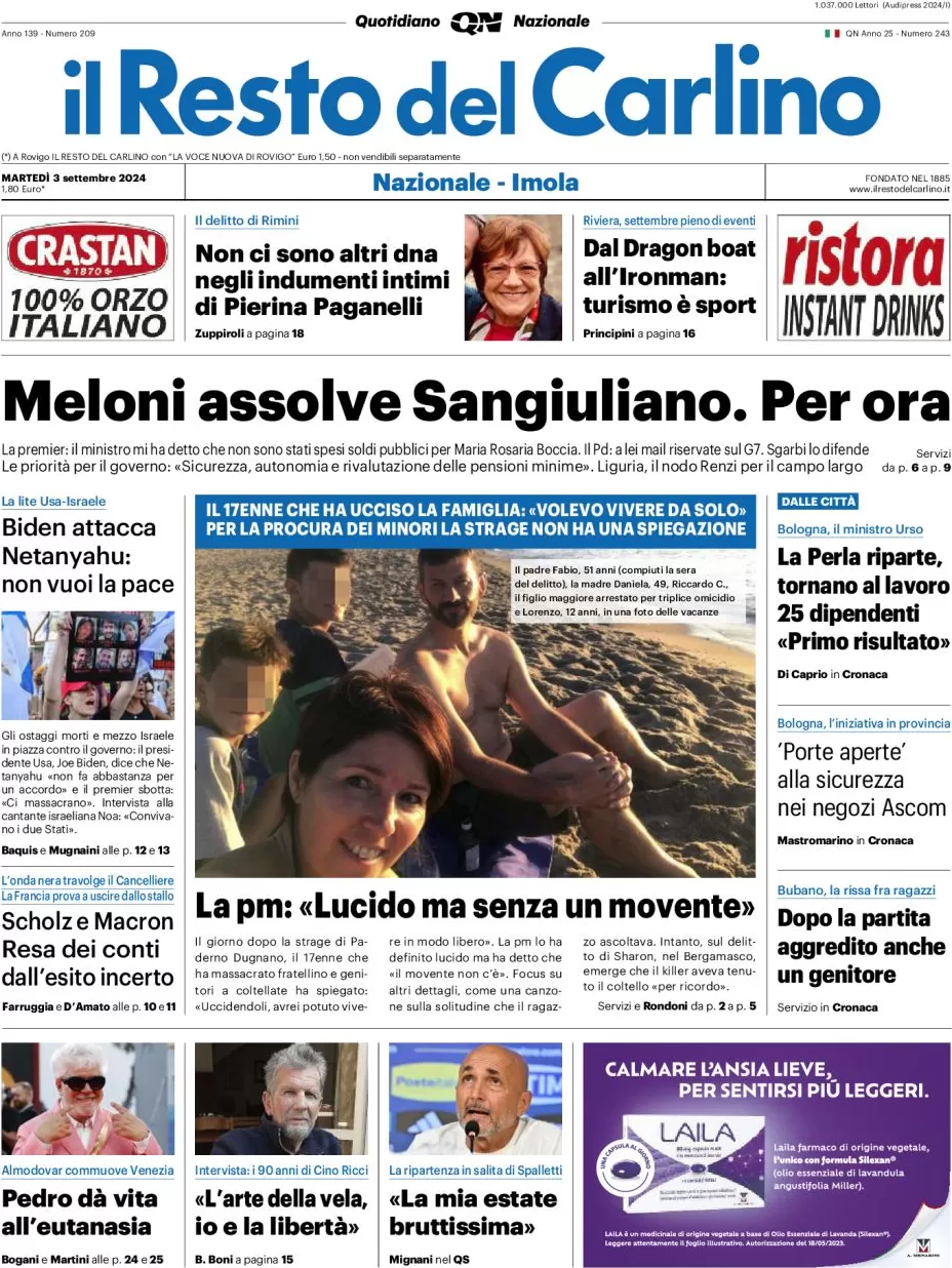 anteprima della prima pagina di il-resto-del-carlino del 03/09/2024