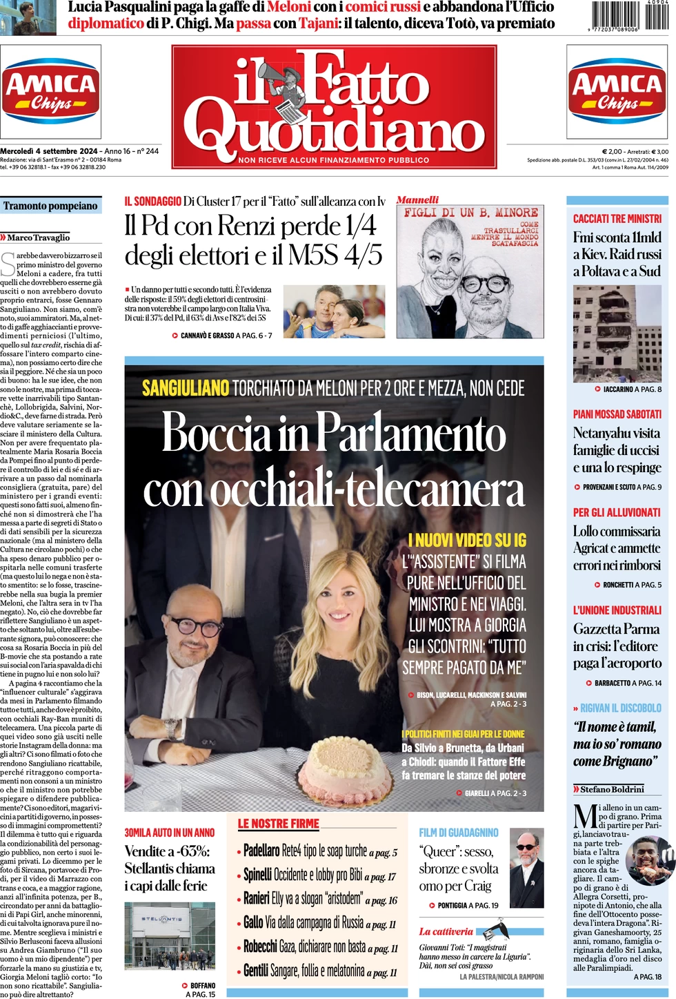 anteprima della prima pagina di il-fatto-quotidiano del 04/09/2024