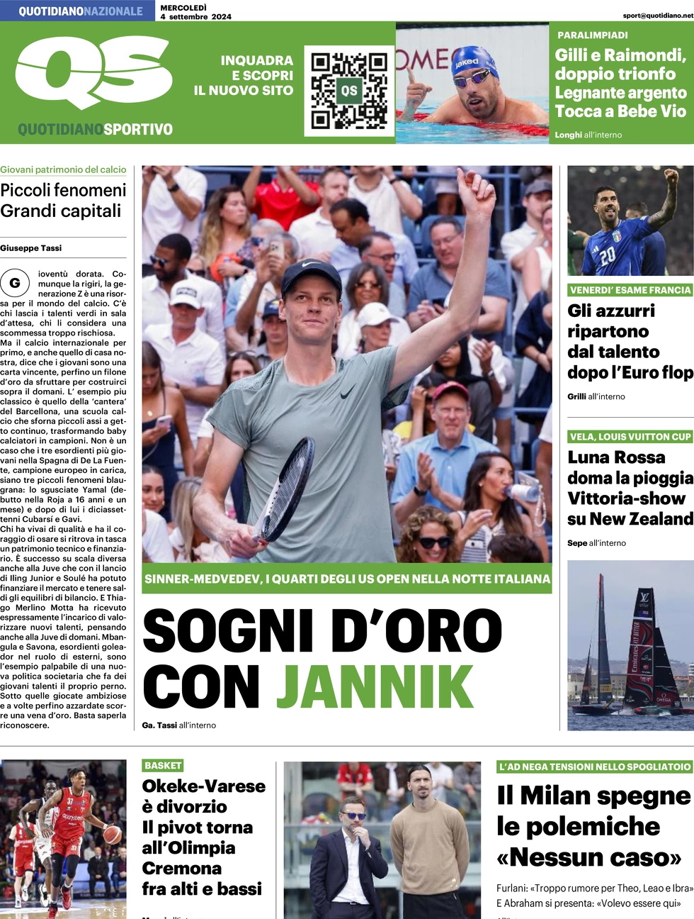 anteprima della prima pagina di qs-quotidiano-sportivo del 04/09/2024