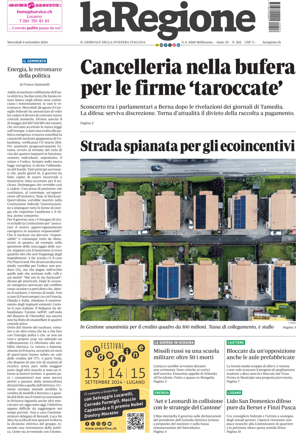 anteprima della prima pagina di la-regione del 04/09/2024