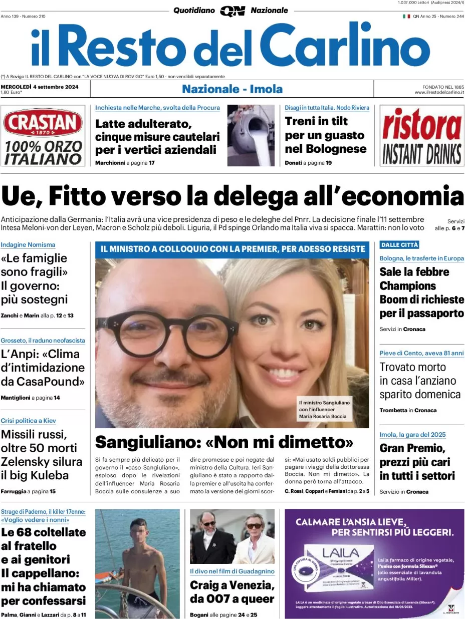 anteprima della prima pagina di il-resto-del-carlino del 04/09/2024