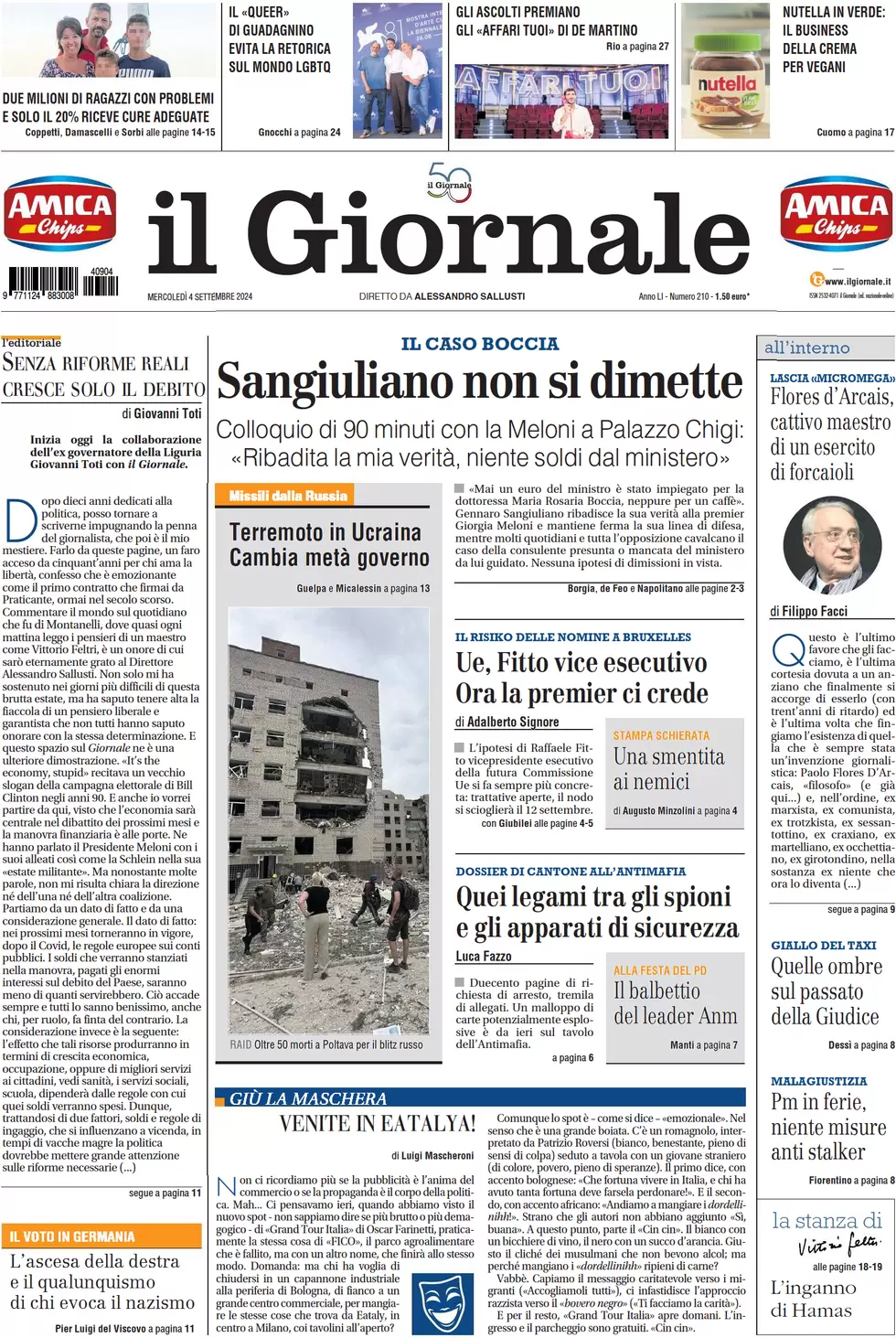 anteprima della prima pagina di il-giornale del 04/09/2024