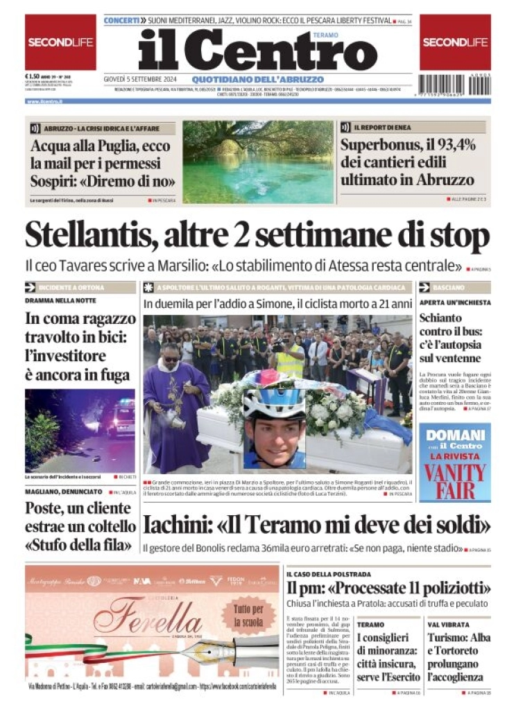 anteprima della prima pagina di il-centro-teramo del 05/09/2024