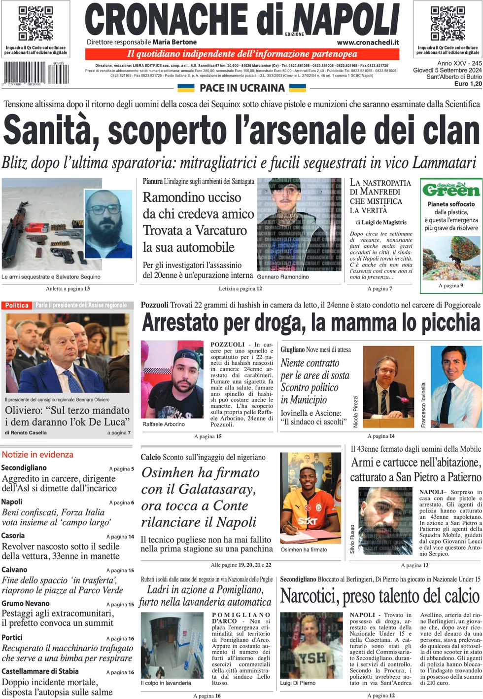 anteprima della prima pagina di cronache-di-napoli del 05/09/2024