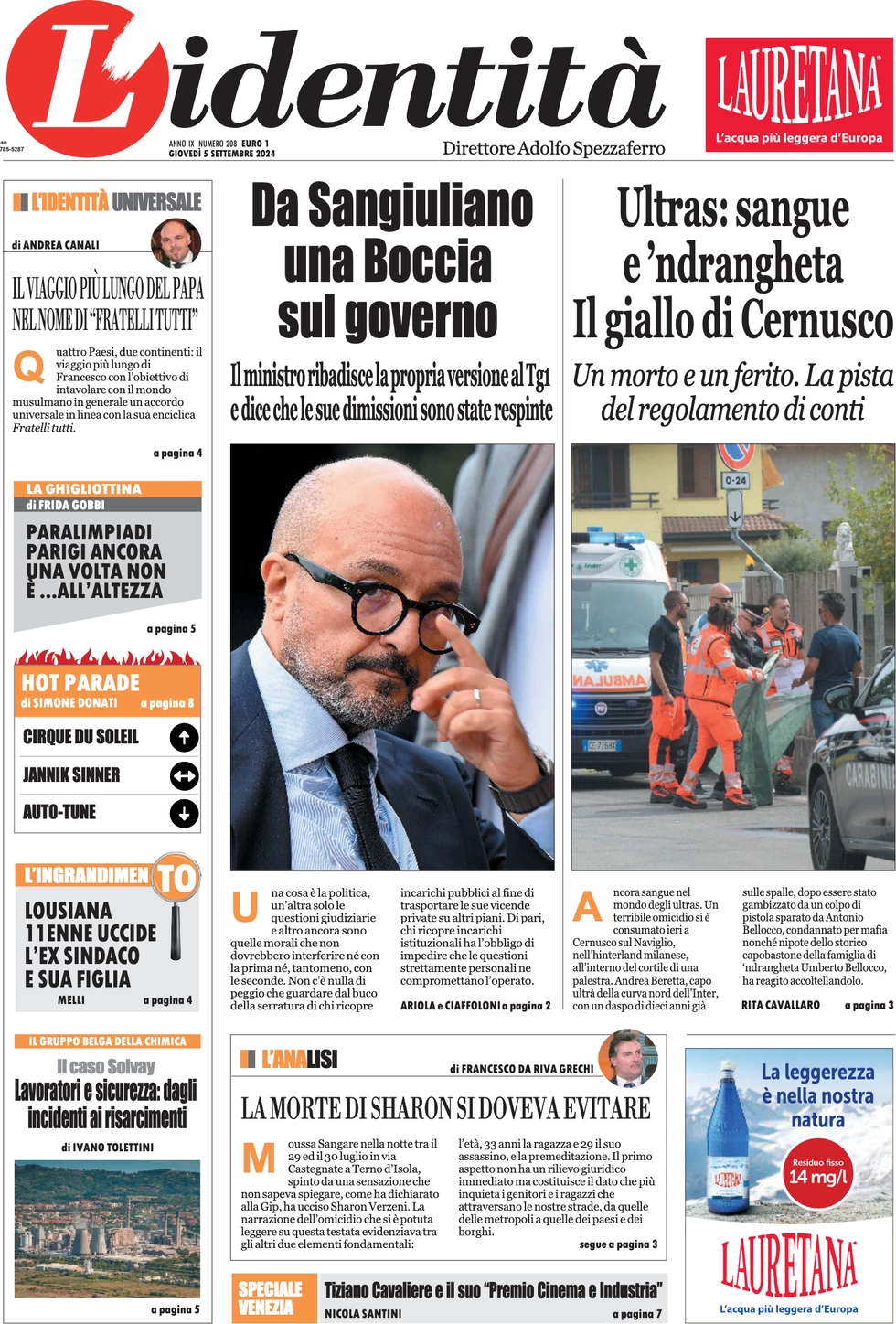 anteprima della prima pagina di lidentit del 05/09/2024