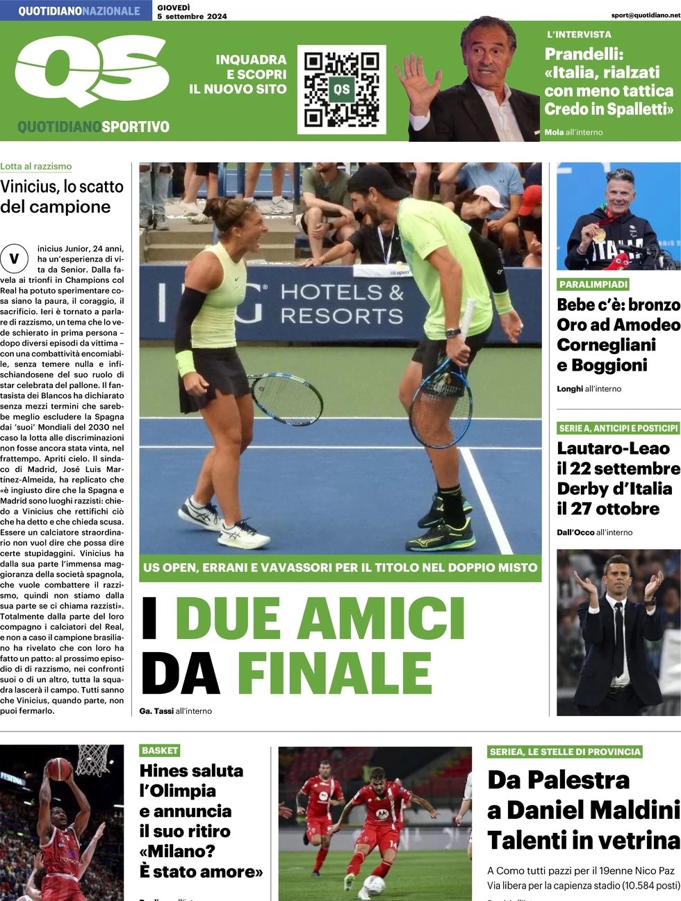 anteprima della prima pagina di qs-quotidiano-sportivo del 05/09/2024