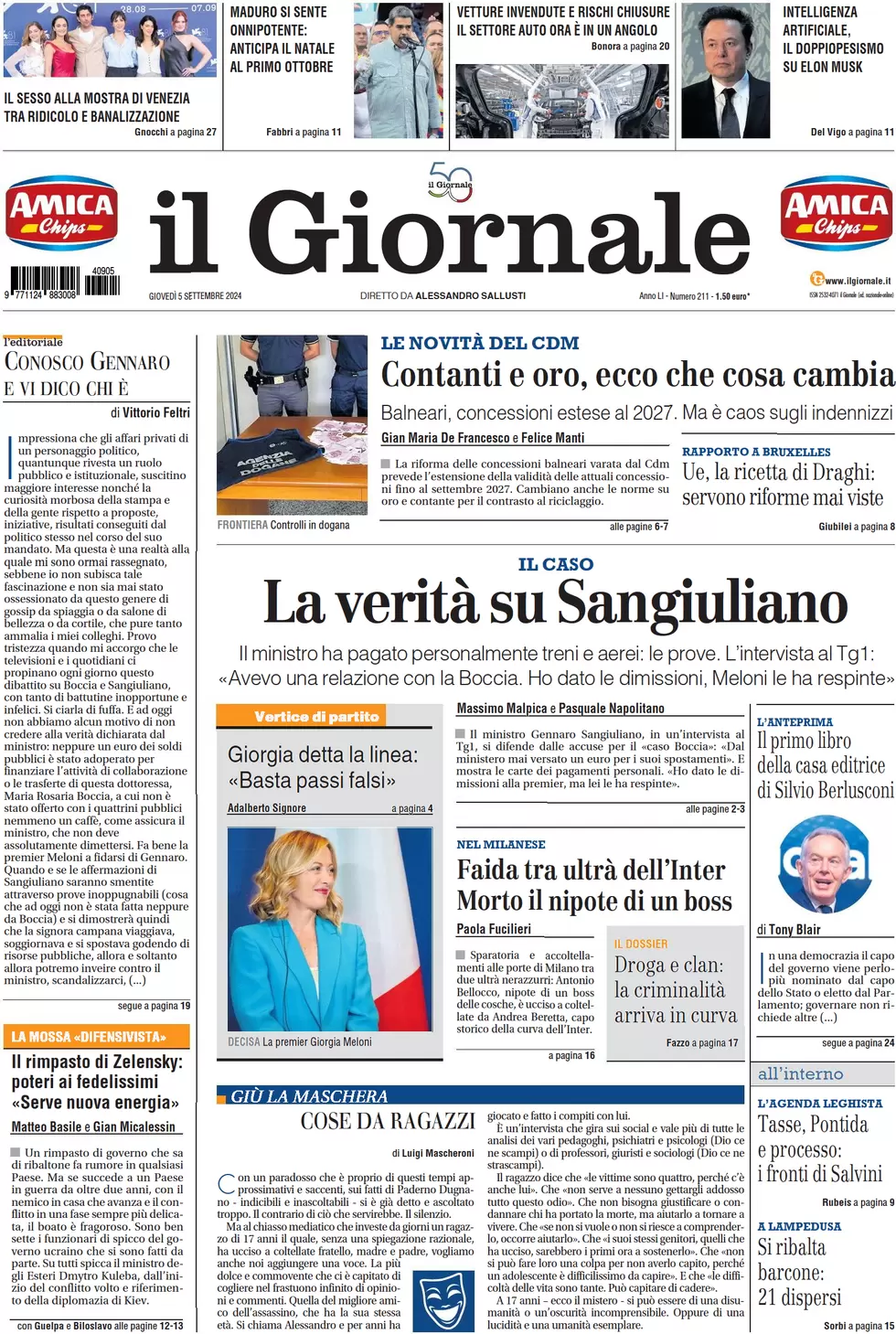 anteprima della prima pagina di il-giornale del 05/09/2024