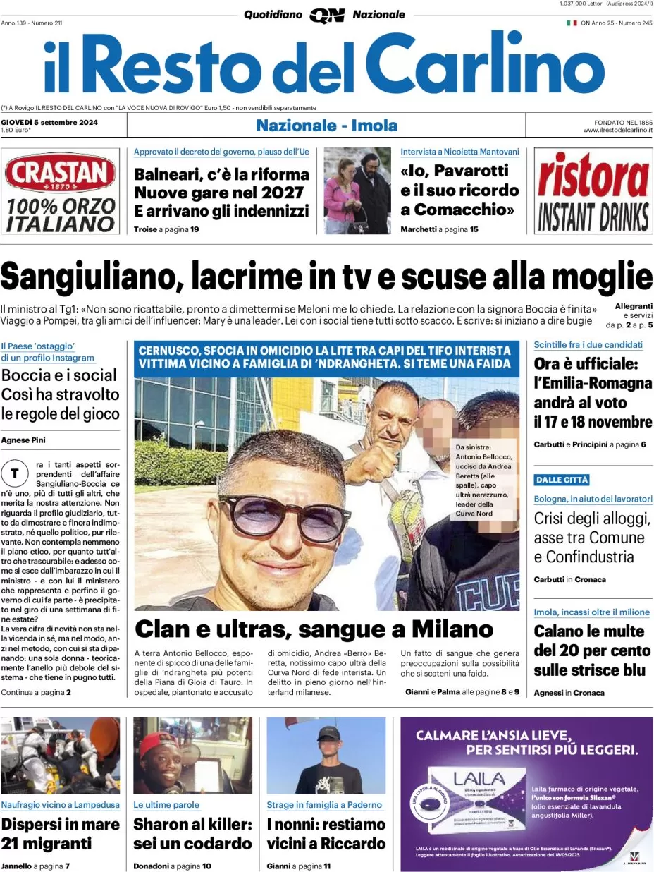 anteprima della prima pagina di il-resto-del-carlino del 05/09/2024