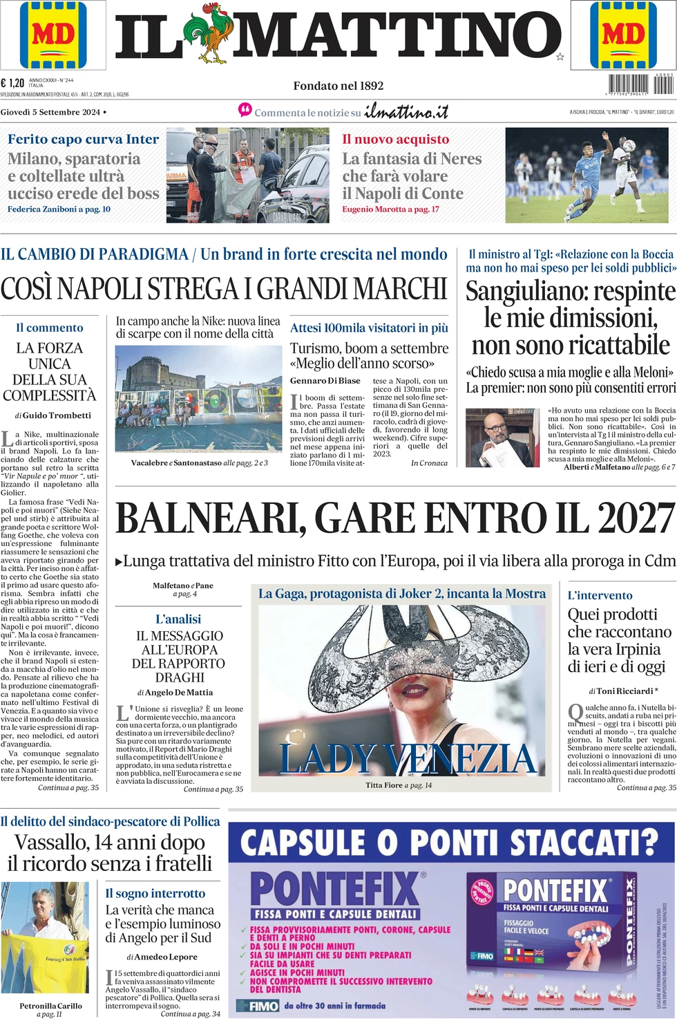 anteprima della prima pagina di il-mattino del 05/09/2024