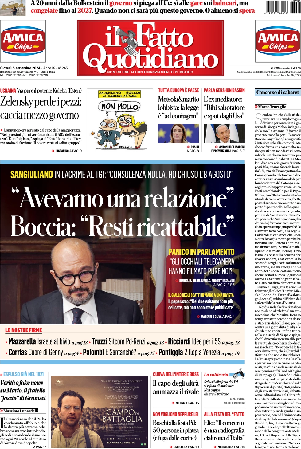 anteprima della prima pagina di il-fatto-quotidiano del 05/09/2024